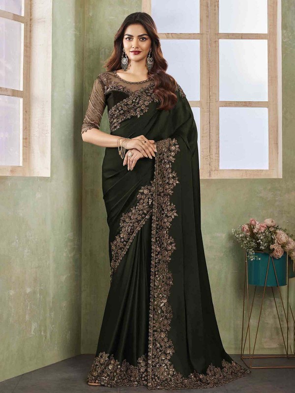 Black Satin Chiffon Silk Saree